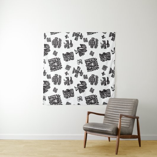 Maya Zwart Wit Etnisch Patroon Wandkleed (In Situ (horizontaal))