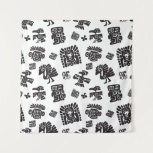 Maya Zwart Wit Etnisch Patroon Wandkleed