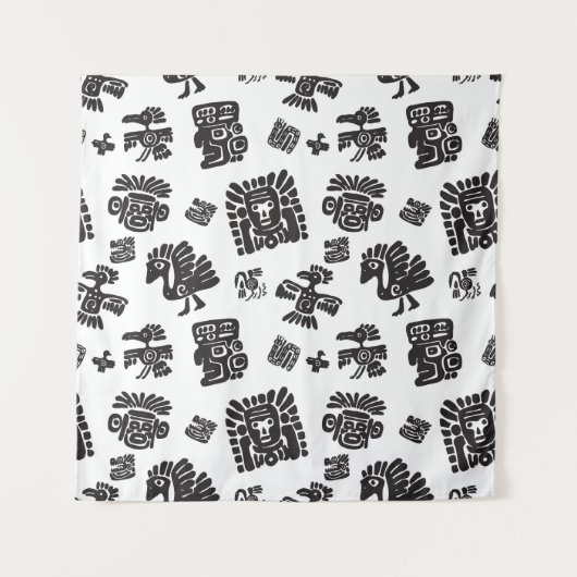 Maya Zwart Wit Etnisch Patroon Wandkleed (Voorkant)