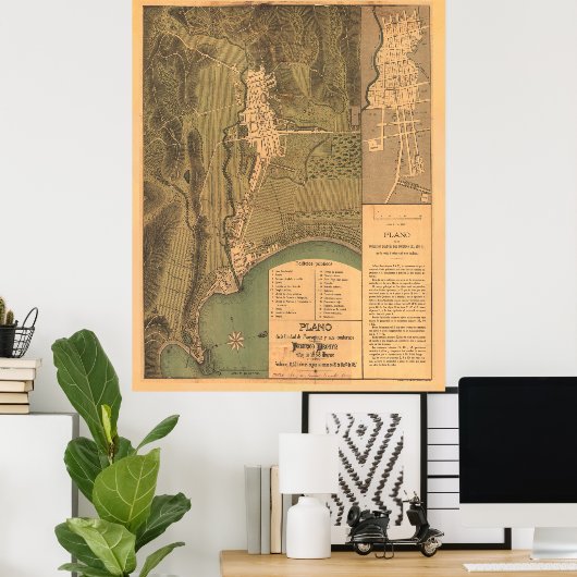  Mayaguez Puerto Rico Map (1888) Poster (Thuiskantoor)