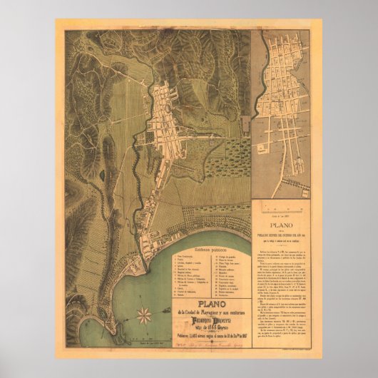  Mayaguez Puerto Rico Map (1888) Poster (Voorkant)