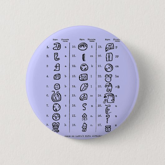 Mayan Alphabet Ronde Button 5,7 Cm (Voorkant)