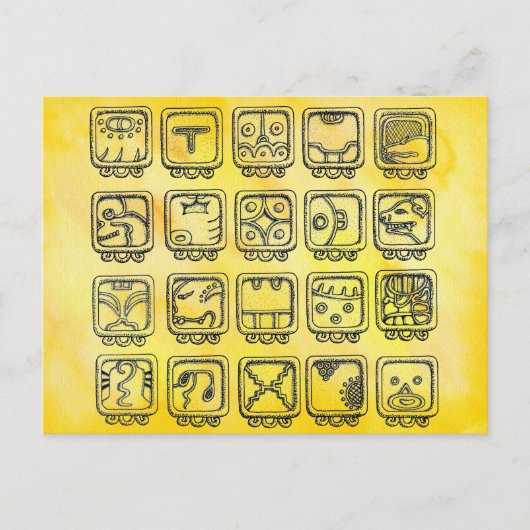 Mayan Aztec Day Signs on Yellow Briefkaart (Voorkant)