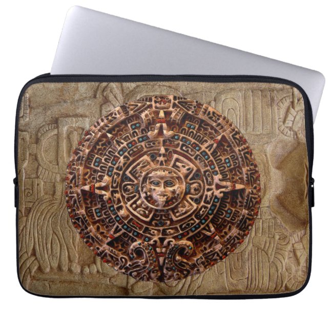Mayan-Aztec Sun Calendar Old Mexico-laptophoes Laptop Sleeve (Voorkant)