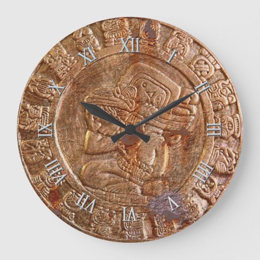 Mayan Carved Metal Aztec Mexican Art History Clock Grote Klok (Voorkant)