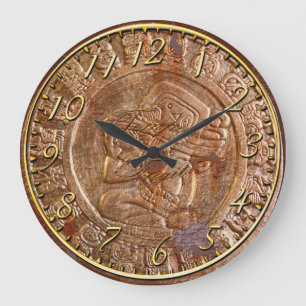 Mayan Carved Metal Aztec Mexican Art History Clock Grote Klok