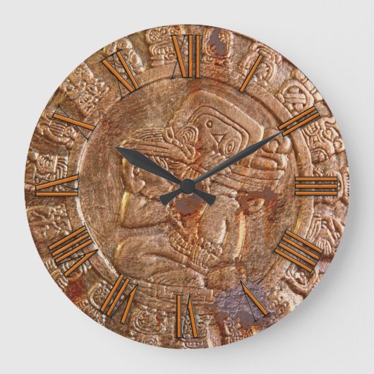Mayan Carved Metal Aztec Mexican Art History Clock Grote Klok (Voorkant)