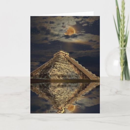 Mayan Chichen Itza Temple & Moon Greeting Card Kaart (Voorkant)