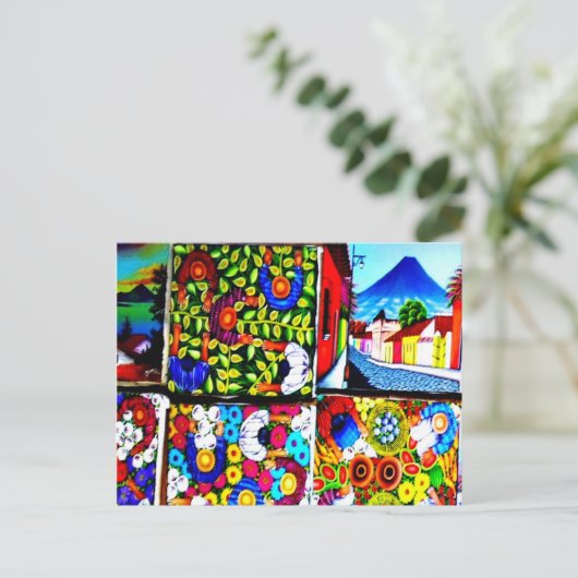 Mayan folkloric mural Guatemala briefkaart (Staand voorkant)