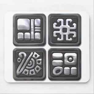 Mayan Glyphs-black en Silver Muismat