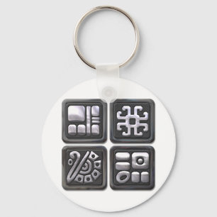Mayan Glyphs-black en Silver Sleutelhanger