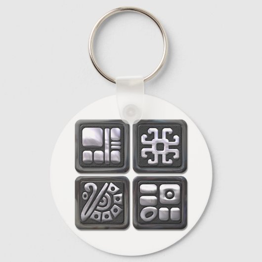 Mayan Glyphs-black en Silver Sleutelhanger (Voorkant)