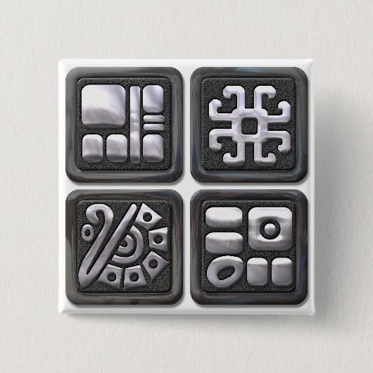 Mayan Glyphs-black en Silver Vierkante Button 5,1 Cm (Voorkant)