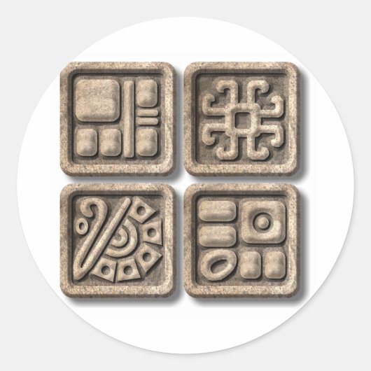 Mayan Glyphs-stone Ronde Sticker (Voorkant)