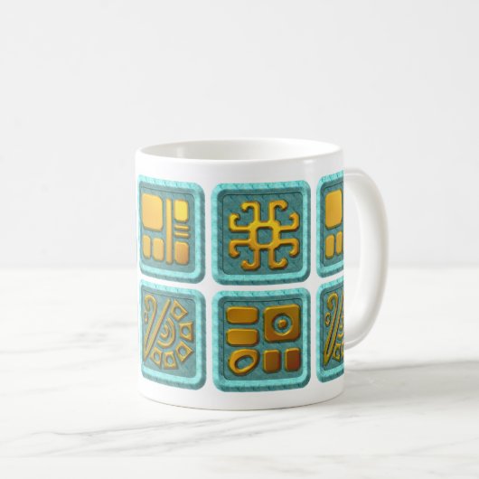 Mayan Glyphs - Turquoise en Gold Koffiemok (Voorkant rechts)