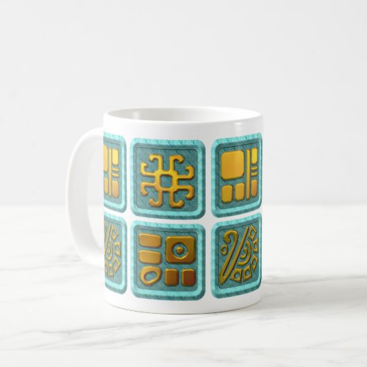 Mayan Glyphs - Turquoise en Gold Koffiemok (Voorkant links)