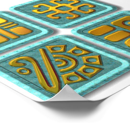 Mayan Glyphs-turquoise Poster (Hoek)