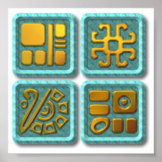 Mayan Glyphs-turquoise Poster (Voorkant)
