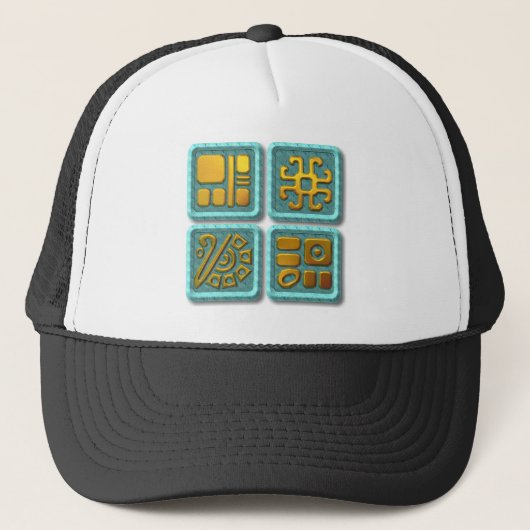 Mayan Glyphs-turquoise Trucker Pet (Voorkant)