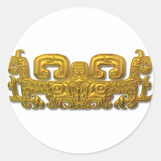 Mayan Jaguar - Gold Ronde Sticker (Voorkant)