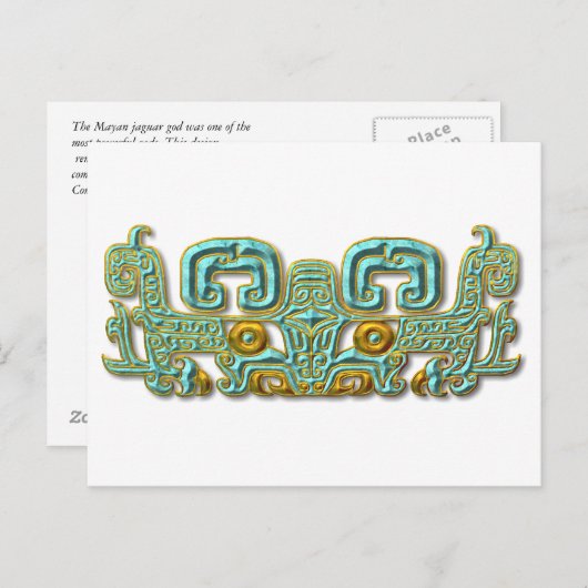 Mayan Jaguar-turquoise en goud Briefkaart (Voorkant / Achterkant)