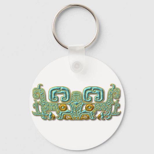Mayan Jaguar-turquoise en goud Sleutelhanger (Voorkant)