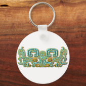 Mayan Jaguar-turquoise en goud Sleutelhanger (Voorkant)