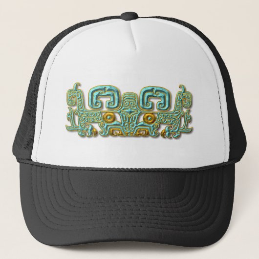 Mayan Jaguar-turquoise en goud Trucker Pet (Voorkant)