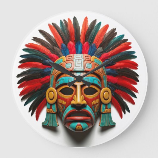 Mayan Mask Mexico Reizen Grote Klok (Voorkant)