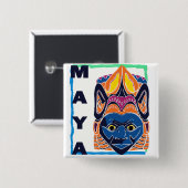 MAYAN MASK VIERKANTE BUTTON 5,1 CM (Voorkant /achterkant)
