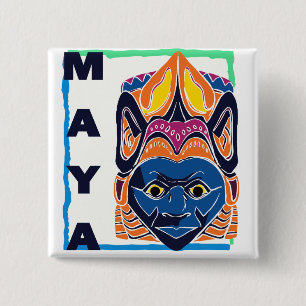 MAYAN MASK VIERKANTE BUTTON 5,1 CM