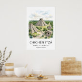 Mayan Reis Kunstprint, Chichen Itza Piramide, Palm Poster (Keuken)