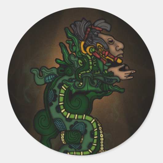 Mayan Serpent God Ronde Sticker (Voorkant)