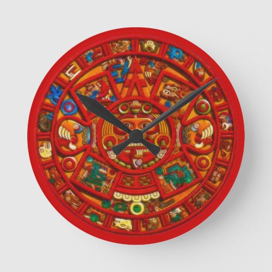 Mayan Sun Calendar Aztec Mexican History Clock Ronde Klok (Voorkant)