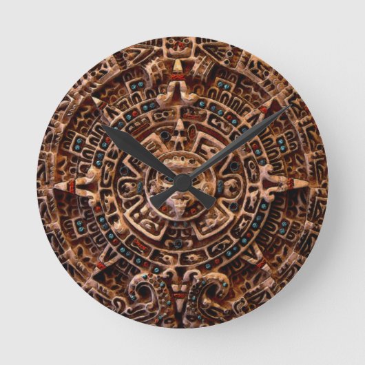 Mayan Sun Calendar Aztec Mexican History Clock Ronde Klok (Voorkant)