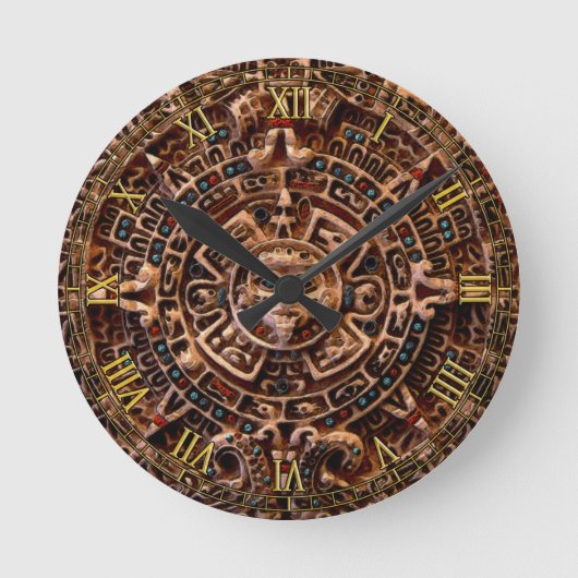 Mayan Sun Calendar Aztec Mexico History Clock Ronde Klok (Voorkant)