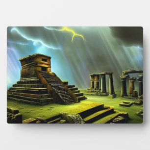 Mayan Tempel Ruïnes Fantasy Kunst Tafelblad Fotoplaat