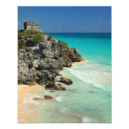 Mayan Temple en Caribbean Zee Foto Afdruk