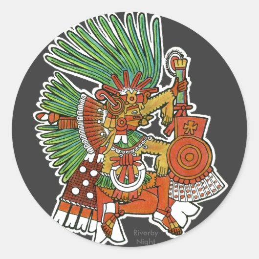 Mayan Tezcalipoca God Ronde Sticker (Voorkant)