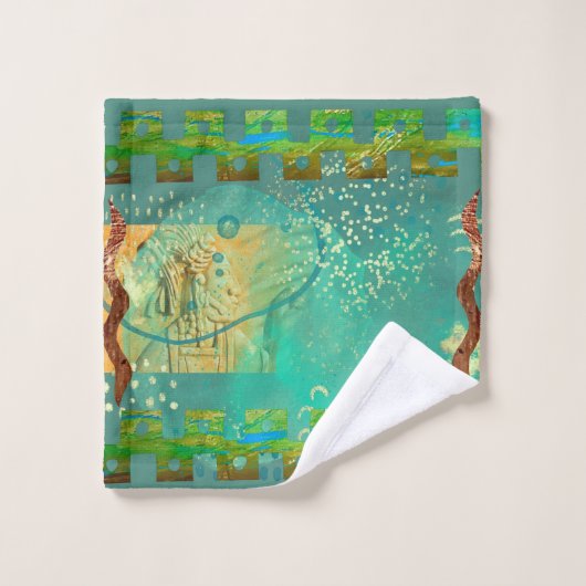 Mayan Turquoise & Gold Mexican Boho Bad Handdoek (Wasdoekje)