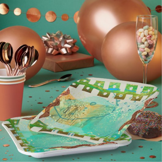 Mayan Turquoise & Gold Mexican Boho Papieren Bordje (Multi)