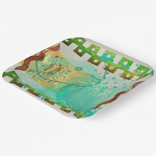 Mayan Turquoise & Gold Mexican Boho Papieren Bordje (Gebogen)