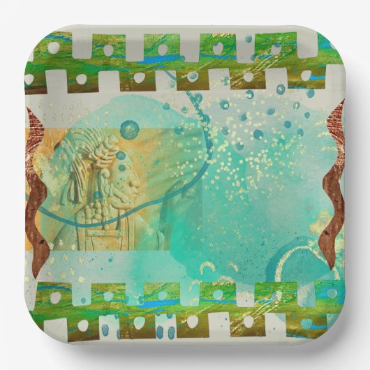 Mayan Turquoise & Gold Mexican Boho Papieren Bordje (Voorkant)