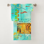 Mayan Turquoise & Golden Misty Sky Bad Handdoek (Insitu)