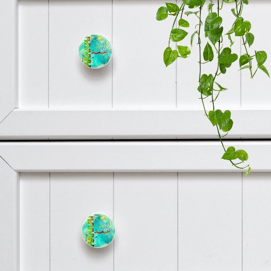 Mayan Turquoise & Golden Misty Sky Keramische Knop