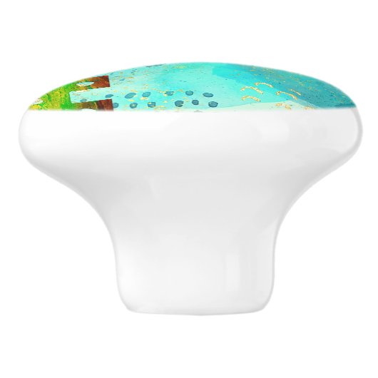 Mayan Turquoise & Golden Misty Sky Keramische Knop (Zijkant)