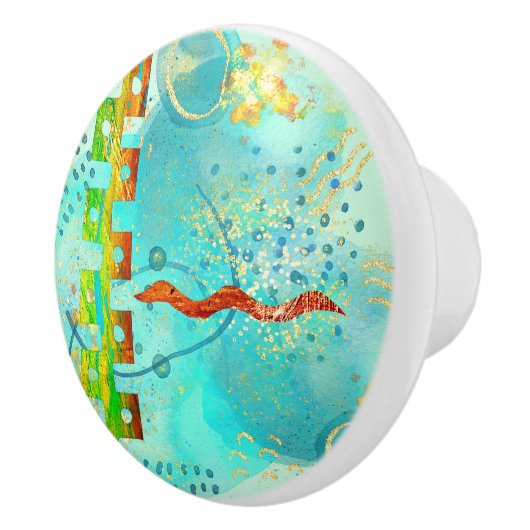 Mayan Turquoise & Golden Misty Sky Keramische Knop (Rechts)