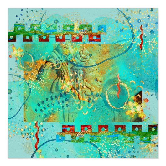 Mayan Turquoise & Golden Misty Sky Perfect Poster (Voorkant)