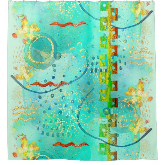 Mayan Turquoise & Golden Misty Sky Shower Curtain Douchegordijn (Voorkant)