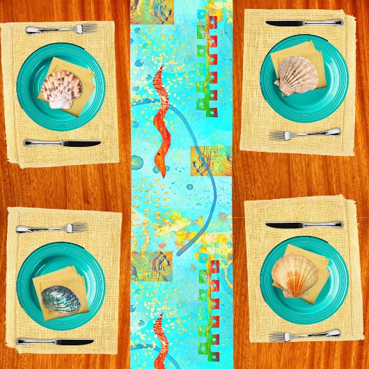 Mayan Turquoise & Golden Misty Sky Table Runner Korte Tafelloper